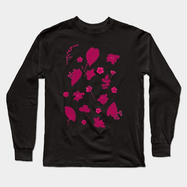 Pink Floral Pressed Flower and Leaf Pattern Long Sleeve T-Shirt by IvyLilyArt